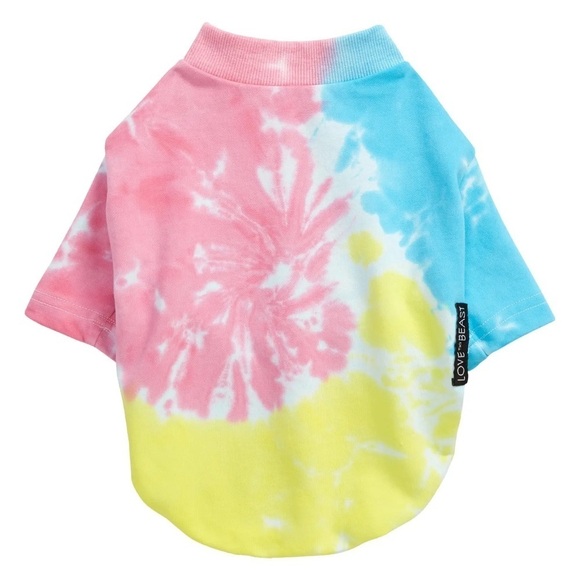 LoveThyBeast Brand 𝅺Tie-Dye Multicolor Dog Sweatshirt W/Short Sleeves - Picture 3 of 9